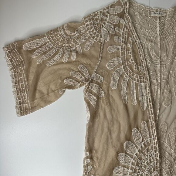 Rebellion Again Sheer Lace Mesh Duster Cardigan Womens Sz M Festival Boho Fairy - Picture 12 of 13